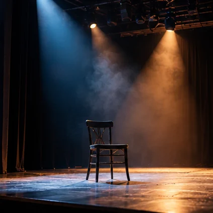 Chaise seule sur un plateau éclairé, image d’illustration