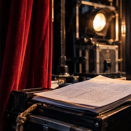Coulisses et texte de théâtre, image d’illustration
